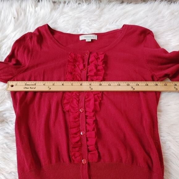 Merona Size Small S Red Button Up Sweater Frill Long Sleeve Chic Cute Classic - Picture 3 of 10